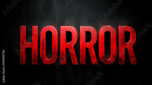 Grunge red Horror text on dark background 