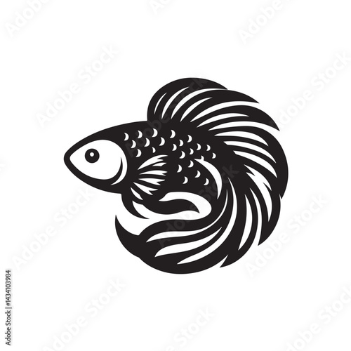 Side view silhouette of a fish in simple black vector