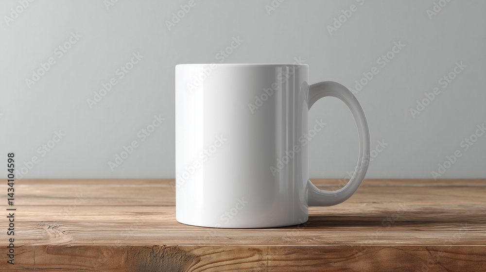 Simple blank mug mockup on a wooden surface Simple blank mug mockup on a wooden surface