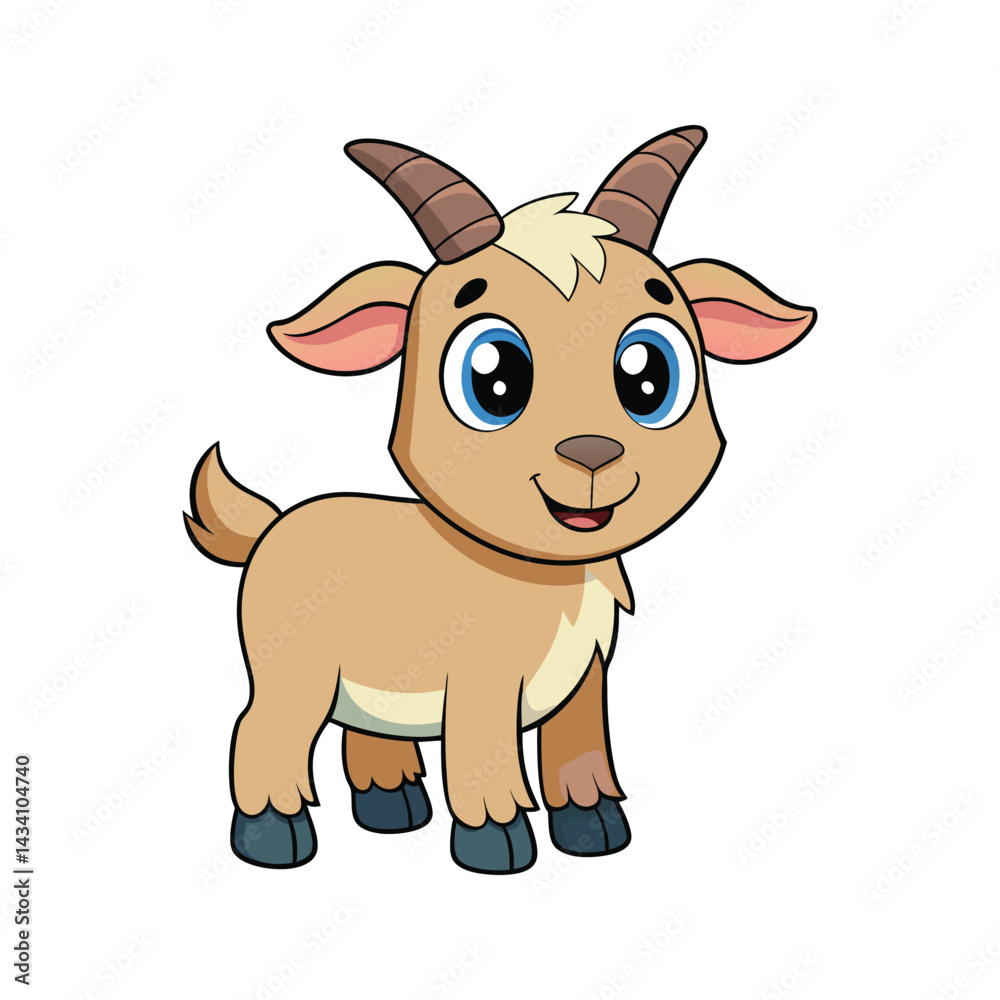 Cheerful cartoon goat with big eyes and happy expression vector illustration isolated on white background Cheerful cartoon goat with big eyes and happy expression vector illustration isolated on white background