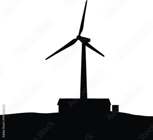 wind turbine silhouette, stark contrast, black and white, minimalist design, clean energy, industrial landscape, geometric shapes, dramatic sky, environmental sustainability, bold outlines