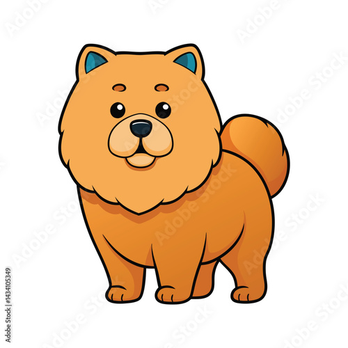 Cheerful Chow Chow dog with a fluffy tail and big eyes vector illustration isolated on white background