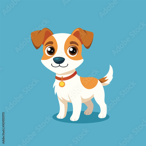Cheerful jack russell terrier puppy dog character vector illustration isolated on blue background