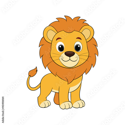 Cheerful lion mascot with bright eyes and a fluffy mane Vector illustration isolated on white background