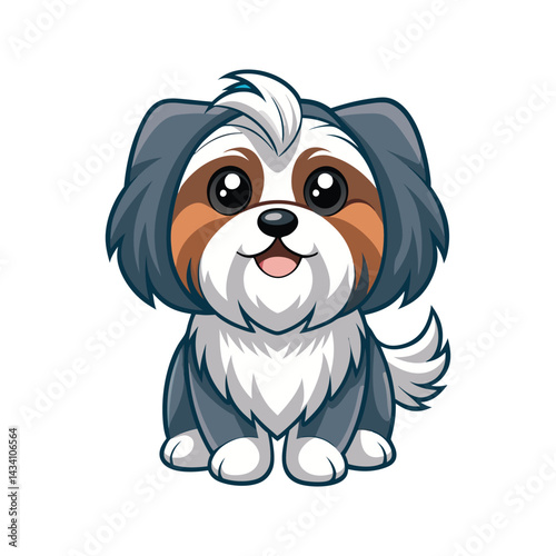 Cheerful Shih Tzu dog with fluffy mane and bright smile vector illustration isolated on white background