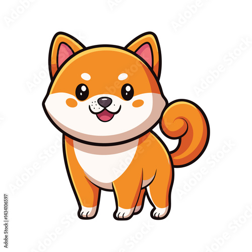 Cheerful Shiba Inu with fluffy coat and cute face vector illustration isolated on white background