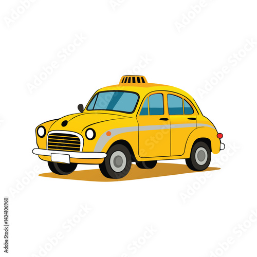 Cheerful yellow taxi with a rooftop sign vector illustration isolated on white background