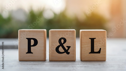Profit and Loss Concept with Wooden Blocks Displaying P&L, business finance, accounting, bookkeeping, profit margin, revenue management, financial statement, loss calculation, business growth.