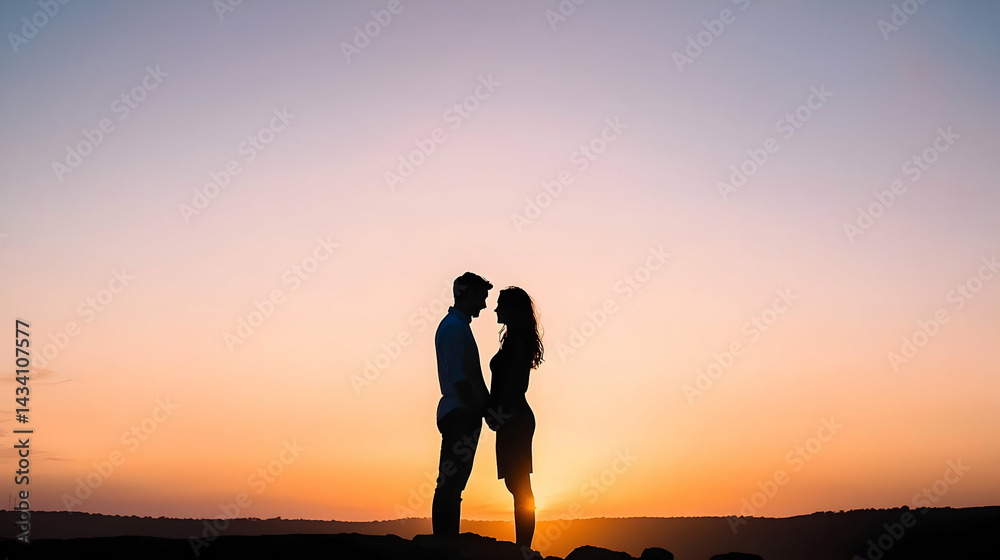 Fototapeta premium Silhouette Couple Facing Sunset