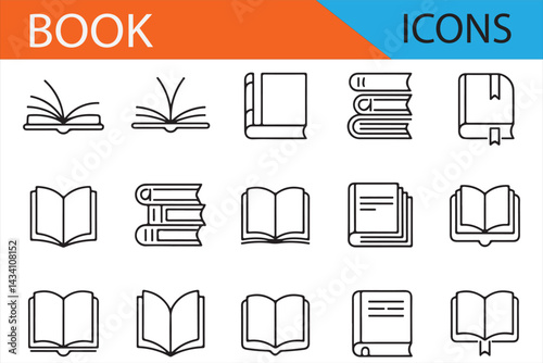 Icon Collection of Various Book Types and Study Tools for Education