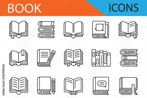 Collection of Simple Book Icons for Education and Learning