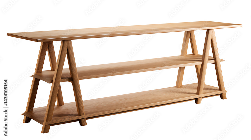 A wooden shelf with a triangular design A wooden shelf with a triangular design