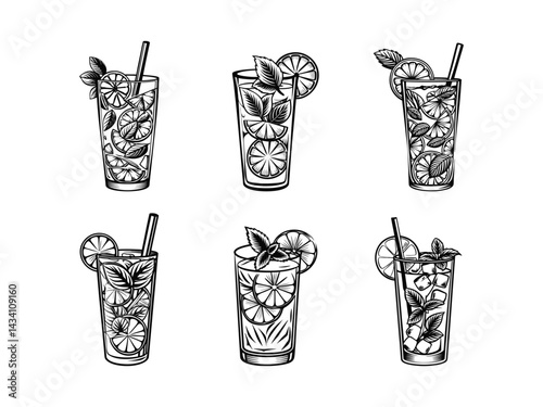 Citrus mint cooler silhouette isolated on white background