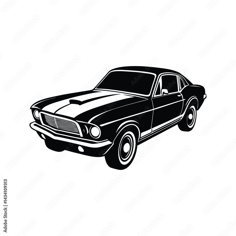 Naklejka premium Classic American muscle car silhouette isolated on white background