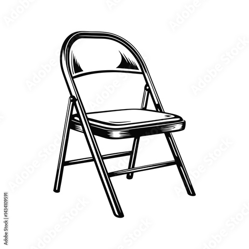 Classic collapsible chair silhouette isolated on white background