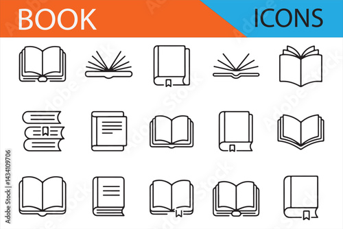 Modern Book Icons Set for Digital Libraries and Educational Apps