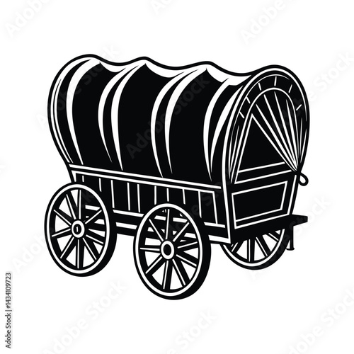 Classic covered wagon silhouette isolated on white background