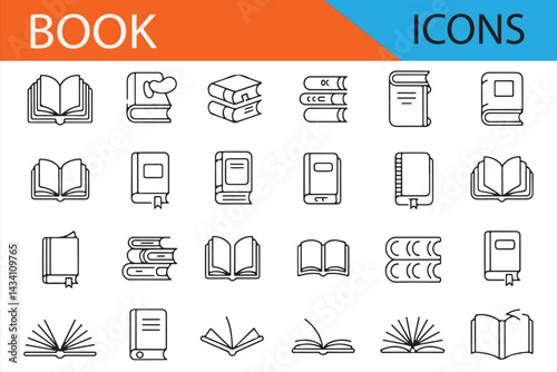 Clean Line Book Icons for Educational and Literary Projects