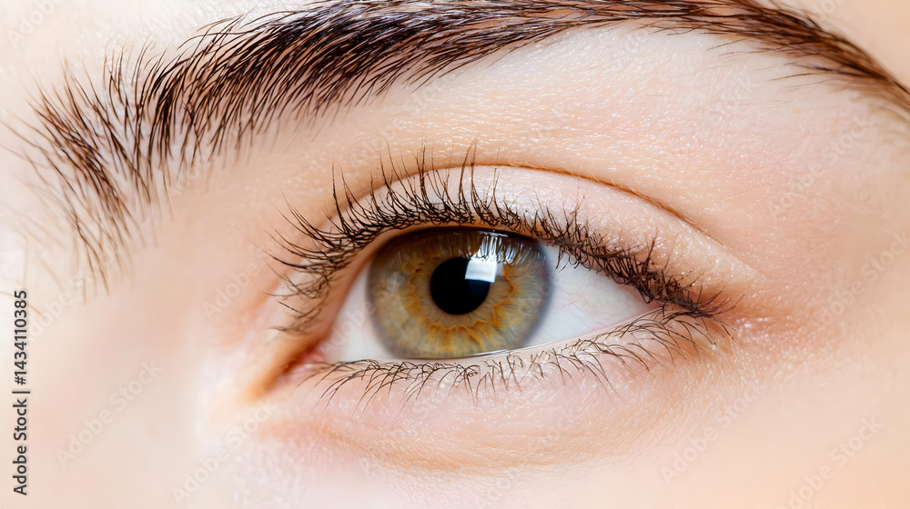 Obraz premium Close Up Of A Woman's Eye Showing Eyelashes And Golden Iris Against Light Skin