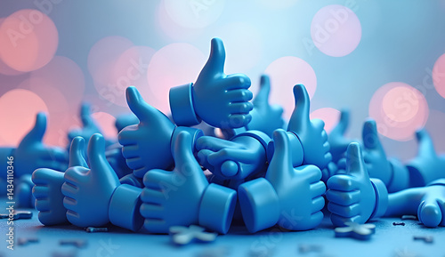 Pile of Thumbs Up Icons Representing Social Approval