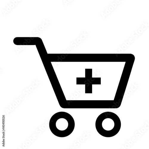Shopping cart icon with plus sign representing add to cart or ecommerce action - concept of ecommerce purchase interface buying process consumer journey