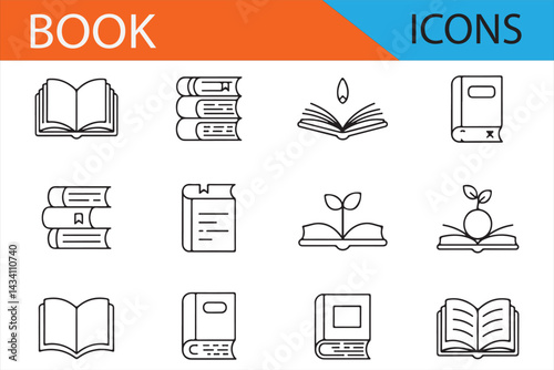 Diverse Set of Book Icons for Educational or Library Usage