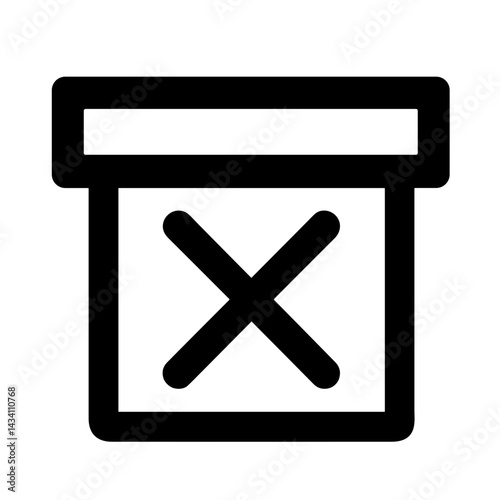 Box icon with X mark representing deletion, cancellation or removed item - concept of UI rejection deletion ecommerce error inventory clearance