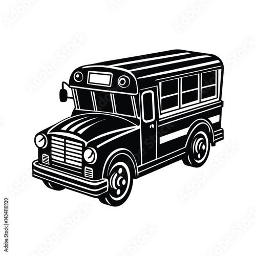 Classic school bus front view silhouette isolated on white background