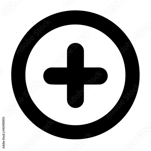 Plus icon in circle representing add new element or positive action in UI or ecommerce interface - concept of addition functionality control