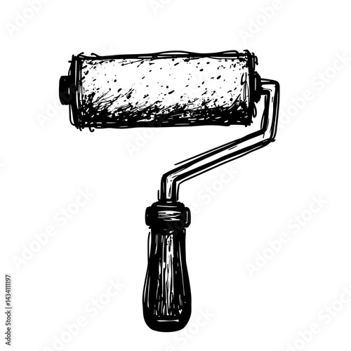Realistic paint roller icon with textured sleeve representing home improvement or decorating tool - concept of renovation painting DIY work