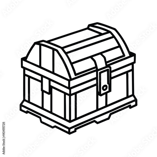 Closed treasure chest silhouette isolated on white background