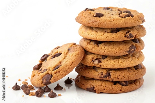 Chocolate chip cookies stack isolated on white background 
