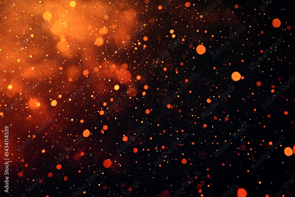 Obraz premium Abstract orange and black bokeh background with glowing particles creating a warm, dynamic effect.