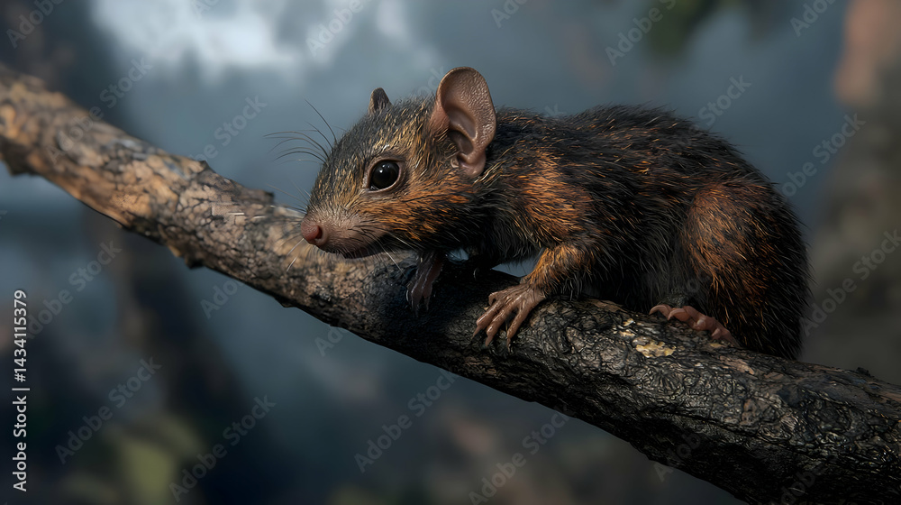 Obraz premium Small Squirrel On Branch In Forest