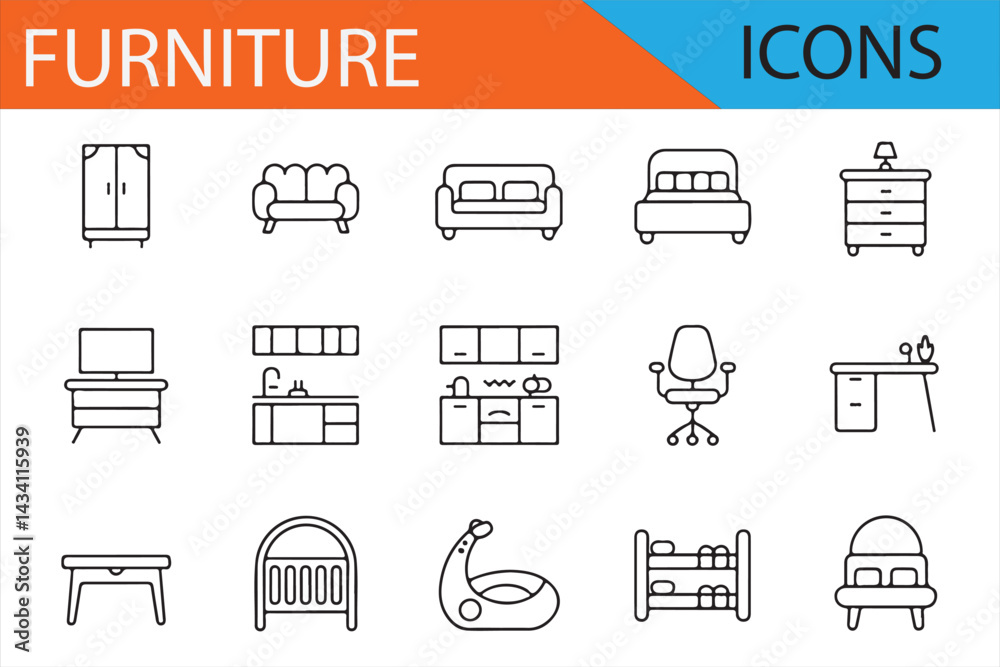 Obraz premium Versatile Furniture Icons for Interior Design, Architecture, and Home Styling
