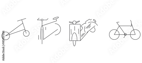 Vector Illustrations of Bicycle and Scooter Icons