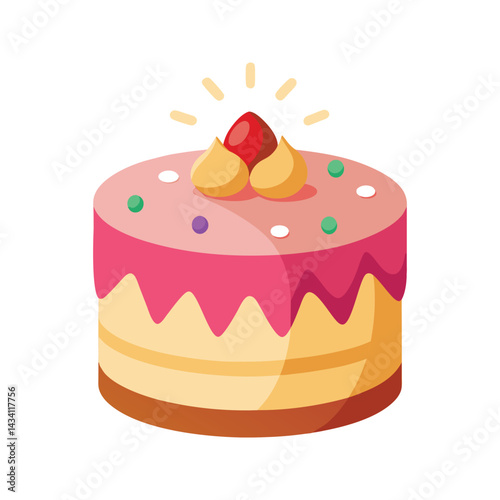 Colorful cake with candy decorations and icing topping vector illustration isolated on white background