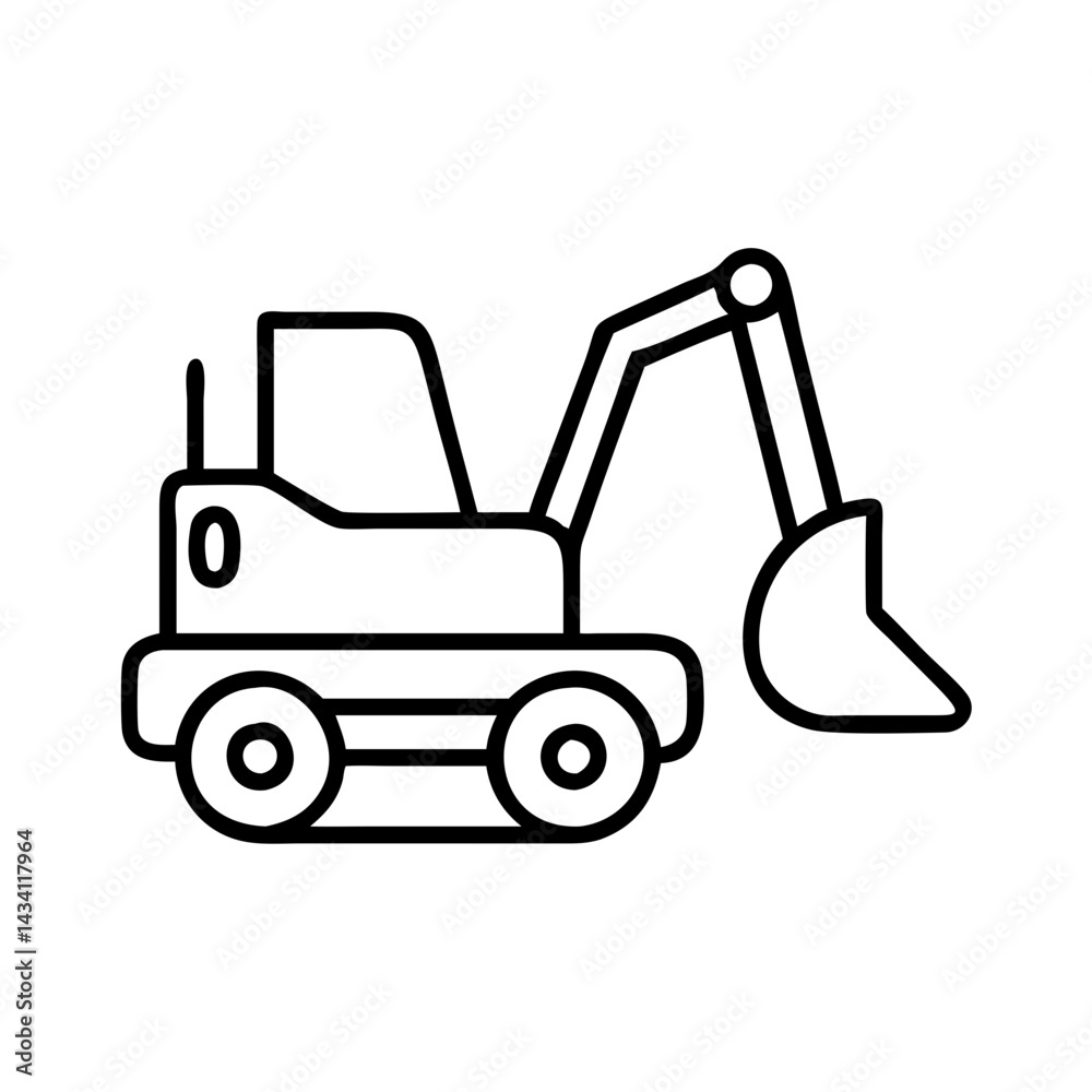 Naklejka premium backhoe line drawn vehicles. vector art - outline icon backhoe, isolated transparent background