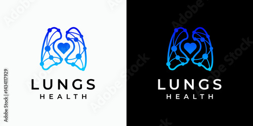 Colorful polygonal lung and heart shape vector logo design with dots connection in modern, simple, clean and abstract style. Icon for business, health, science and personal branding.