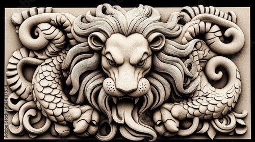 Lion and serpent decorative panel