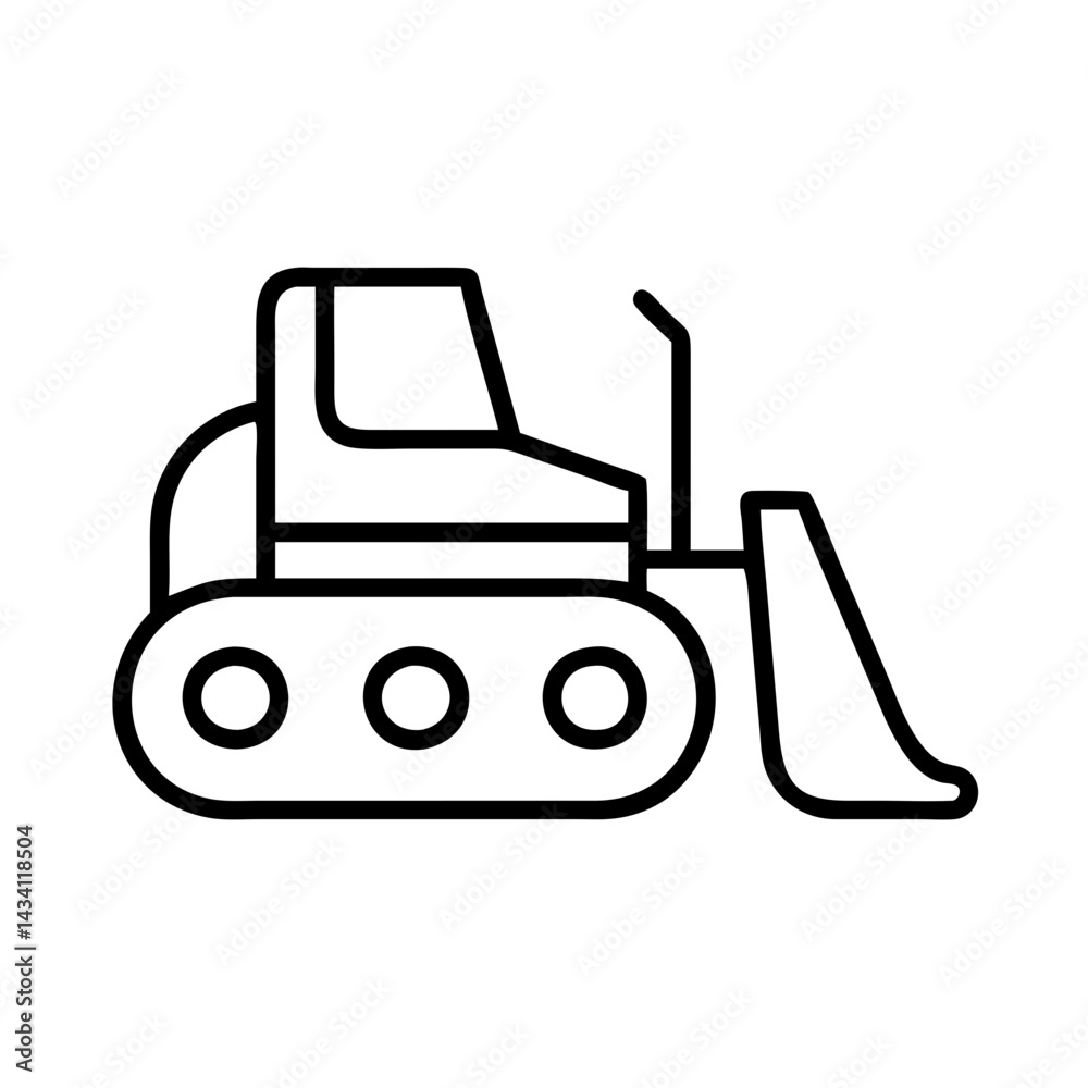 Naklejka premium bulldozer line drawn vehicles. vector art - outline icon bulldozer, isolated transparent background