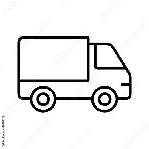 cargo van line drawn vehicles. vector art - outline icon cargo van, isolated transparent background