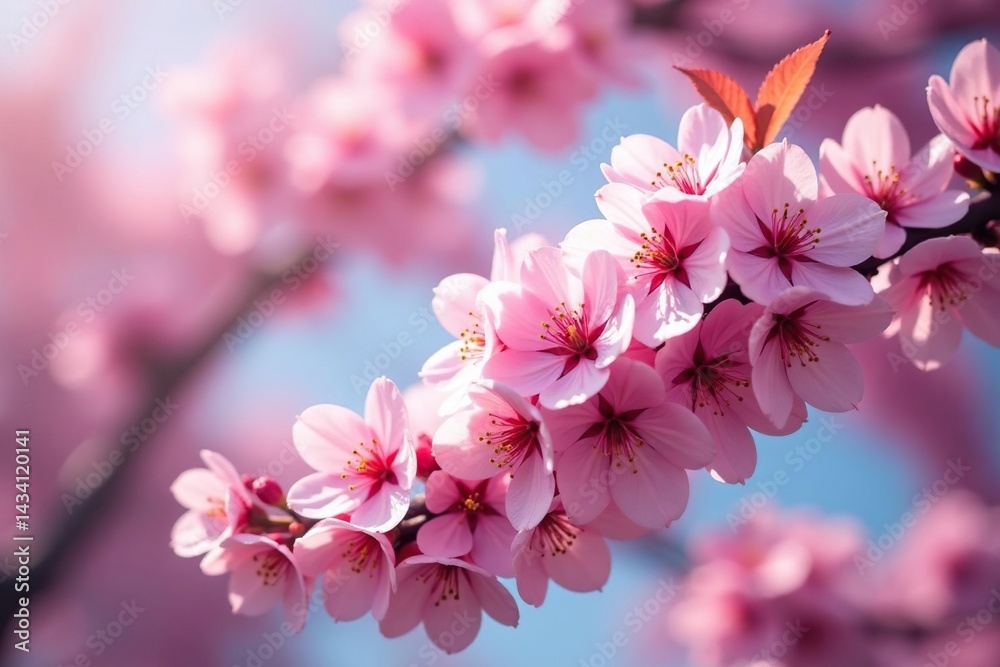 Fototapeta premium Dense cluster of sakura blossoms, vibrant color, cherry blossom, floral, background