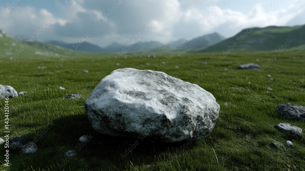 Large rock on grassy mountain meadow Large rock on grassy mountain meadow