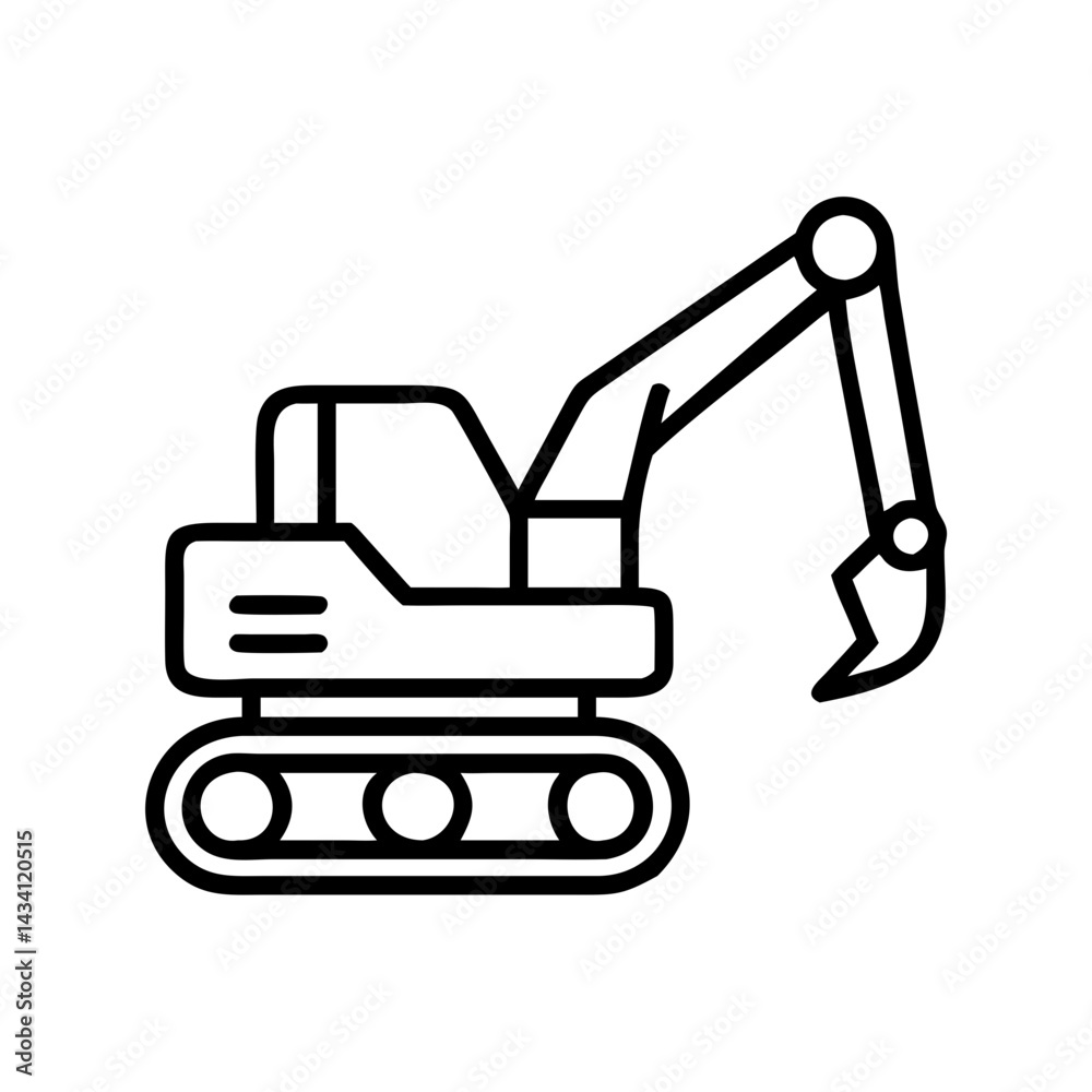 Naklejka premium excavator line drawn vehicles. vector art - outline icon excavator, isolated transparent background