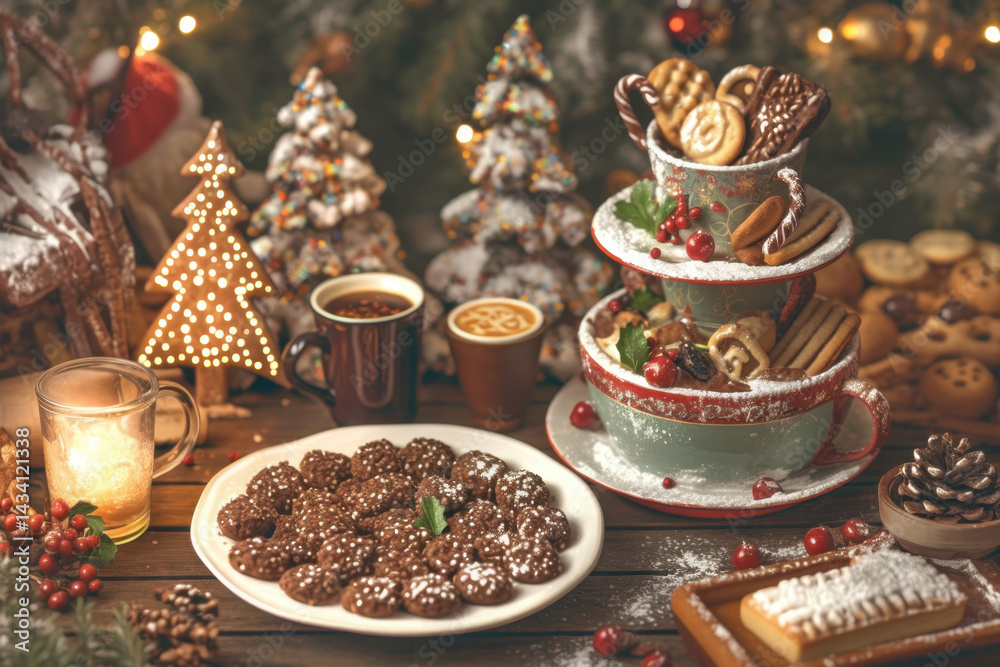 Fototapeta premium Decorated Christmas cookies on a festive table.
