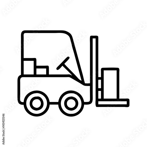 forklift line drawn vehicles. vector art - outline icon forklift, isolated transparent background
