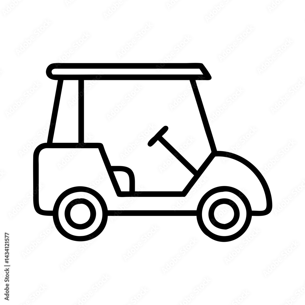 Obraz premium golf cart line drawn vehicles. vector art - outline icon golf cart, isolated transparent background