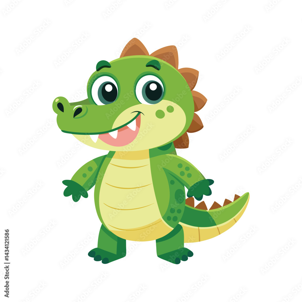Fototapeta premium Cute cartoon alligator with big eyes and smile Vector illustration isolated on white background