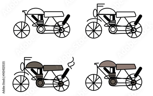 motorbikes. Perfect for projects related to transportation history, retro design, engineering concepts